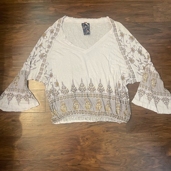 Free People Printed Bell Sleeve Top Size S - Picture 2 of 6